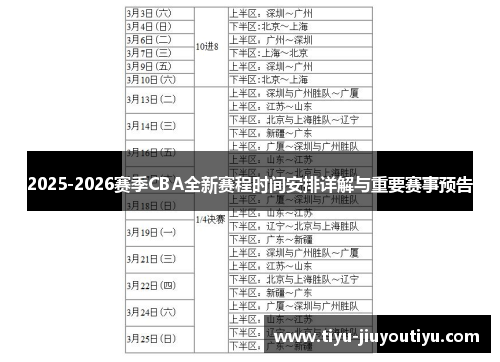 2025-2026赛季CBA全新赛程时间安排详解与重要赛事预告 2025-2026赛季CBA全新赛程时间安排详解与重要赛事预告